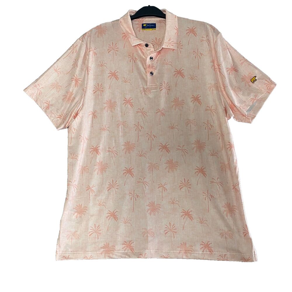 Jack Nicklaus Men's Pink Palm Tree Golf Polo Short Sleeve Shirt Size XL NWOT‎